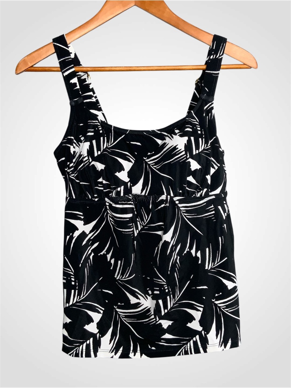 Kim Gravel x Swimsuits For All Black & White Palm Print Tankini Top Size 8 NWOT